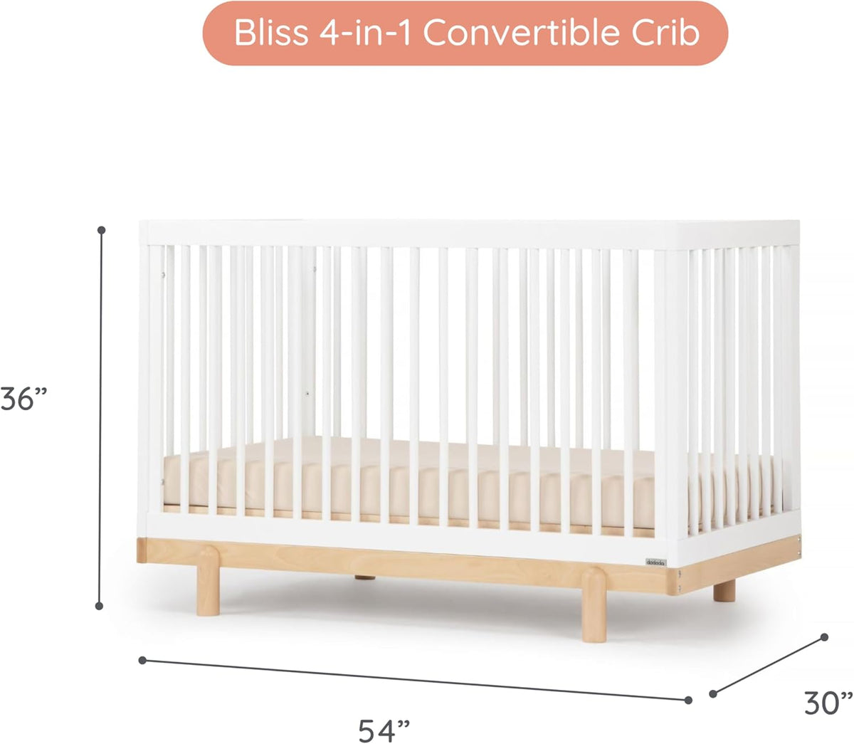 dadada Baby Bliss 4 in 1 Convertible Crib to Toddler Bed & Floor Bed – Made in Italy, GREENGUARD