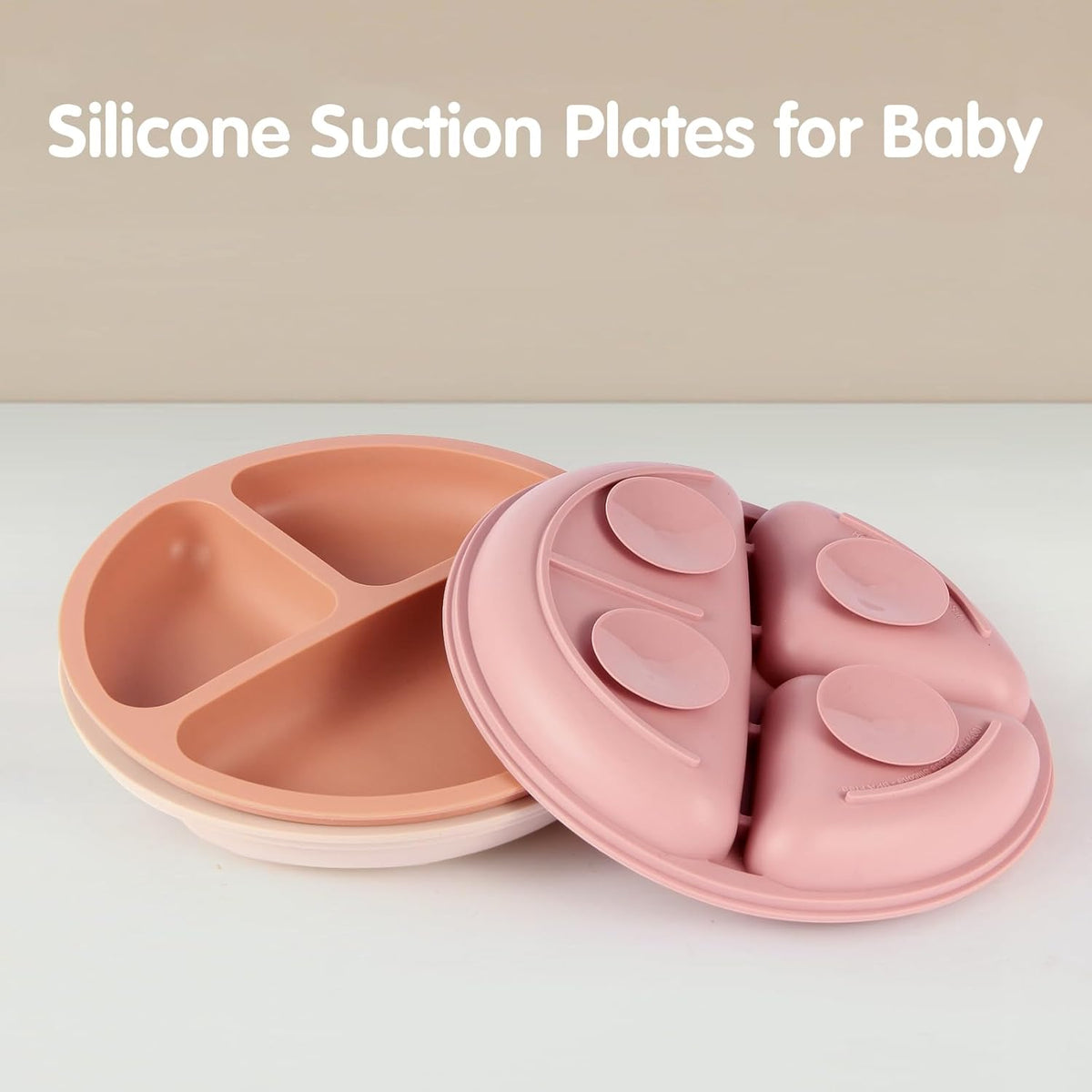 Toddler Plates, 3 Pack Divided Suction Plates for Baby, Food Grade Silicone Baby Plates, BPA Free