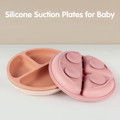 Toddler Plates, 3 Pack Divided Suction Plates for Baby, Food Grade Silicone Baby Plates, BPA Free