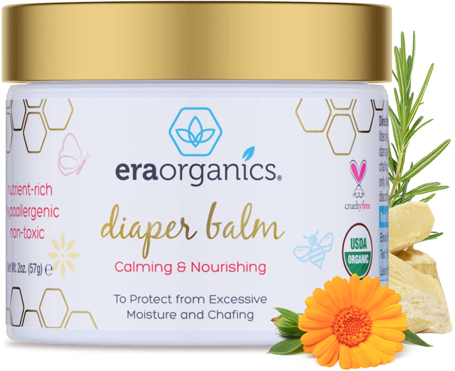Era Organics Baby Diaper Balm - USDA Organic Ointment Cream Extra Soothing and Nourishing for Dry