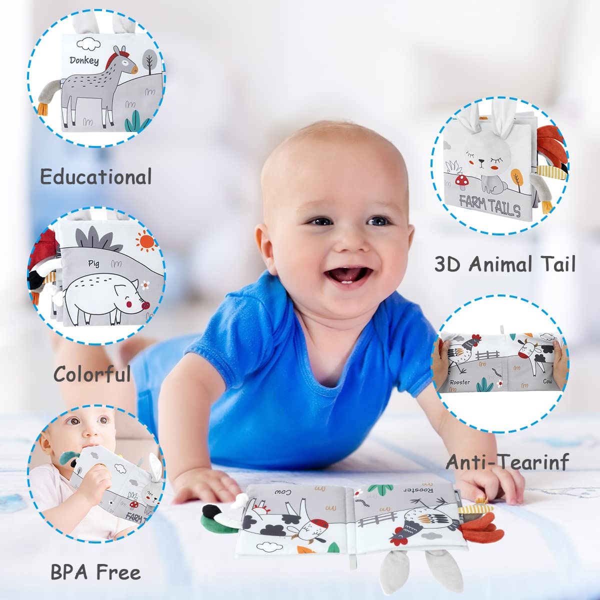 Vicloon Cloth Books, 3D Touch and Feel High Contrast Cloth Book, Baby Books Toys for Baby 0-12