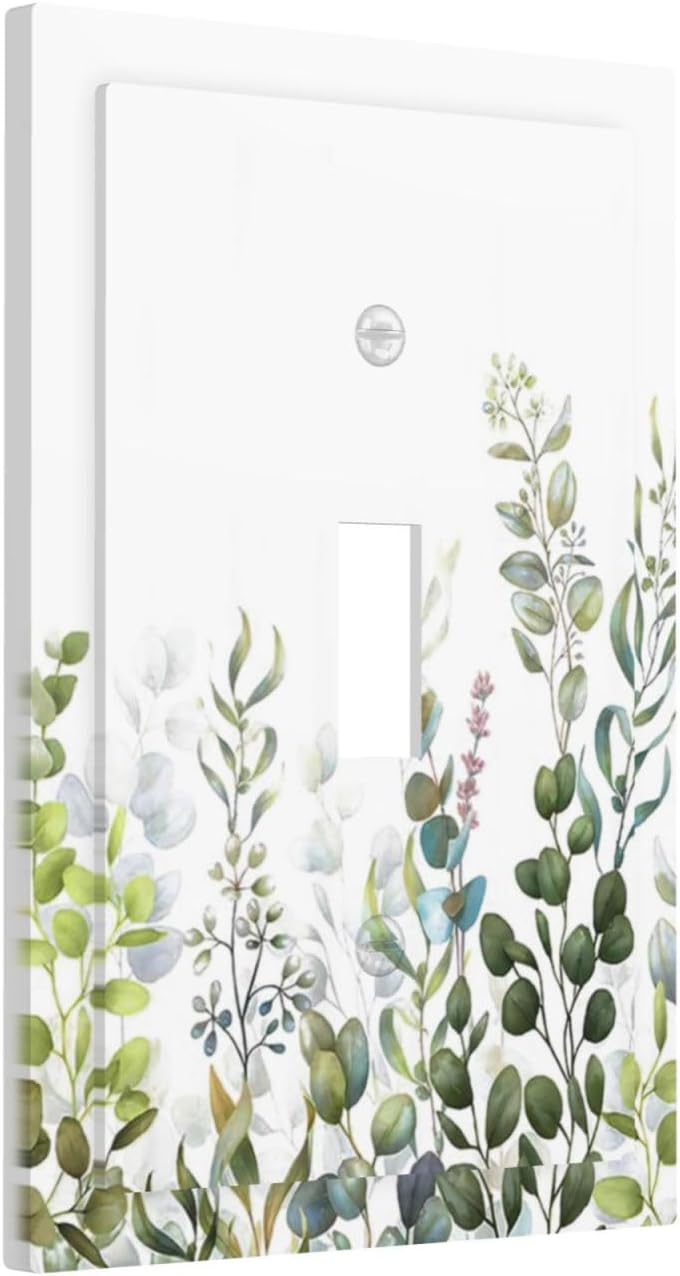 Green Eucalyptus Leaf Plant Herbs Springnature Decorative Light Switch Cover 1 Gang Single Toggle