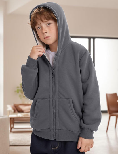 Gihuo Unisex Boy's Girls Winter Warm Sherpa Lined Zip Up Sweatshirt Fleece Jacket Kid's Hoodie