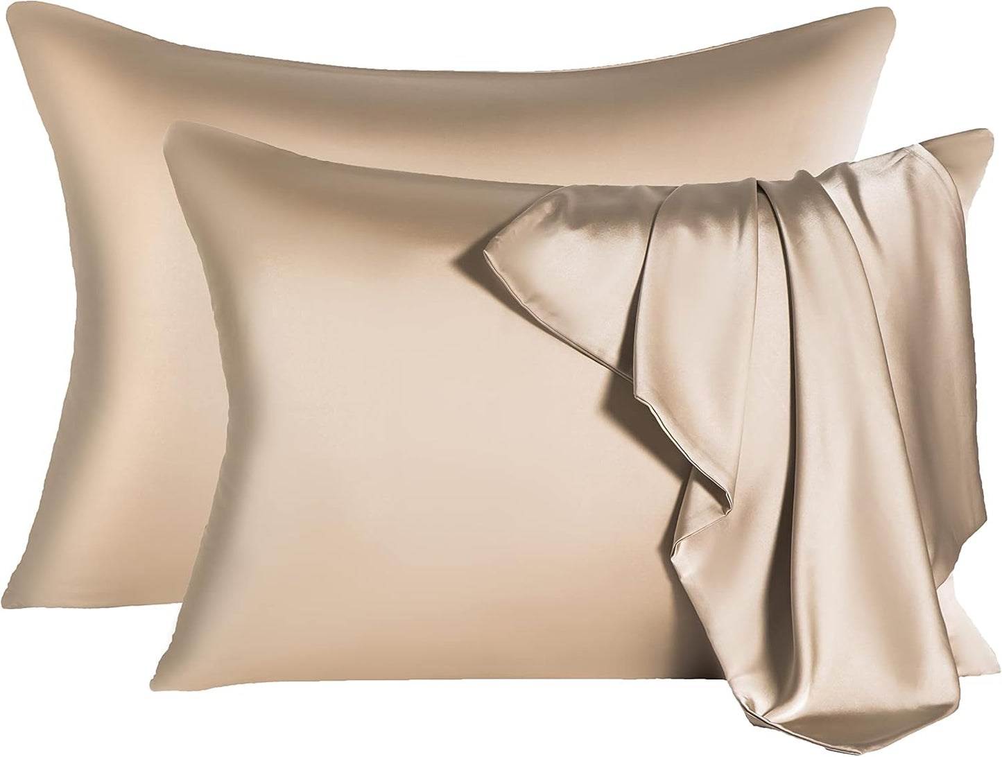 2 Pcs Mulberry Silk Pillowcase for Hair and Skin,Cooling Silk Pillow Case with Hidden