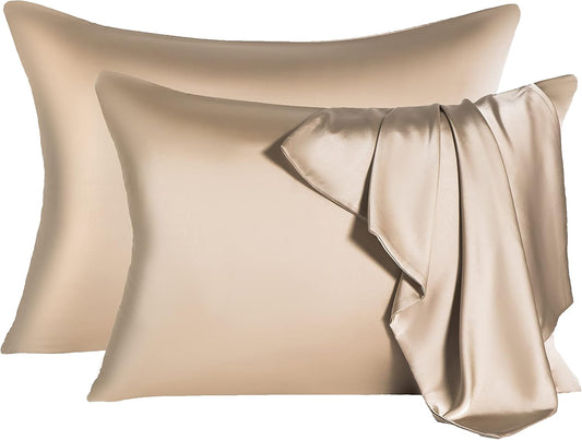 2 Pcs Mulberry Silk Pillowcase for Hair and Skin,Cooling Silk Pillow Case with Hidden