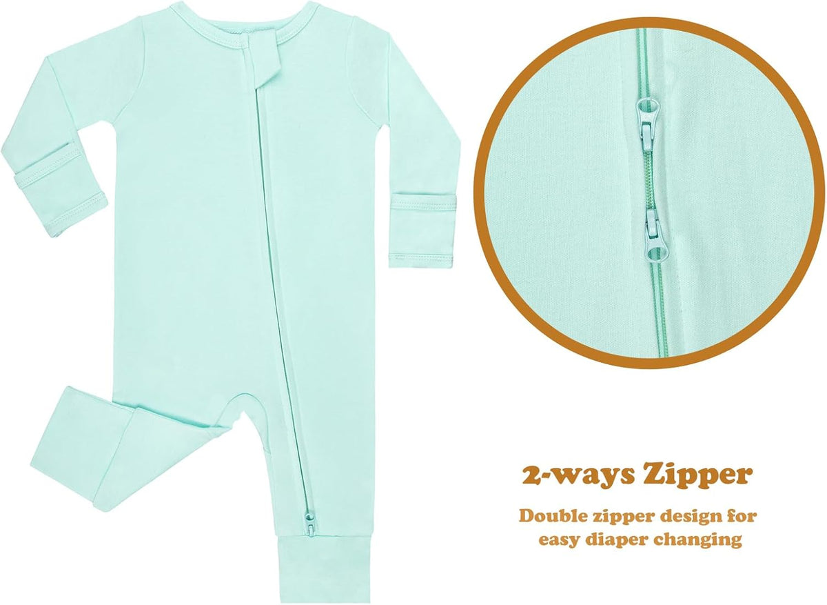 GUISBY Long Sleeve Cotton Pajamas Footless Baby Bodysuits with Zipper and Mittens 3-Pack for Boys