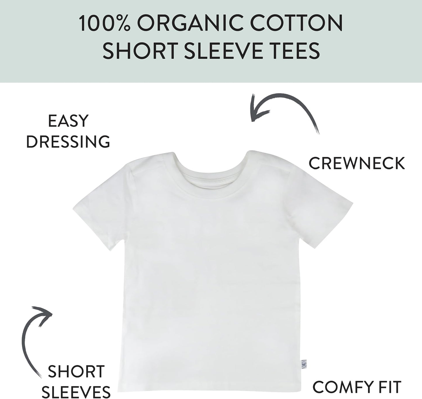 HonestBaby 5-Pack Short Sleeve T-Shirts 100% Organic Cotton Baby, Toddler, Little Kid, Boy, Girl