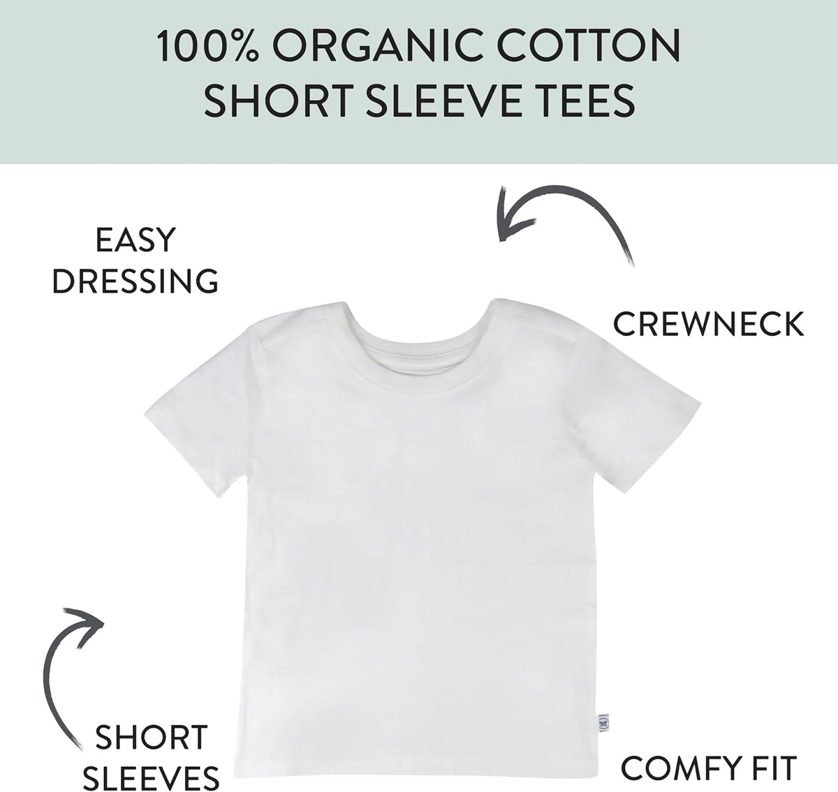 HonestBaby 5-Pack Short Sleeve T-Shirts 100% Organic Cotton Baby, Toddler, Little Kid, Boy, Girl