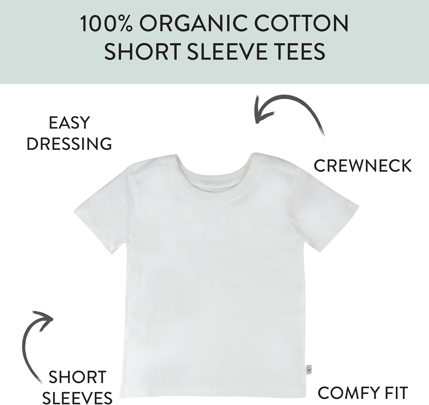 HonestBaby 5-Pack Short Sleeve T-Shirts 100% Organic Cotton Baby, Toddler, Little Kid, Boy, Girl