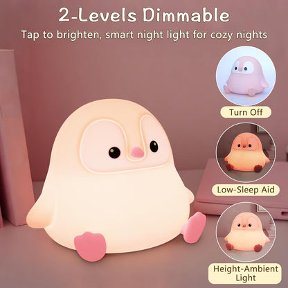 Penguin Night Light for Kids,Cute Pink Penguin Touch Lamp,Soft Silicone Nursery Nightlight,LED
