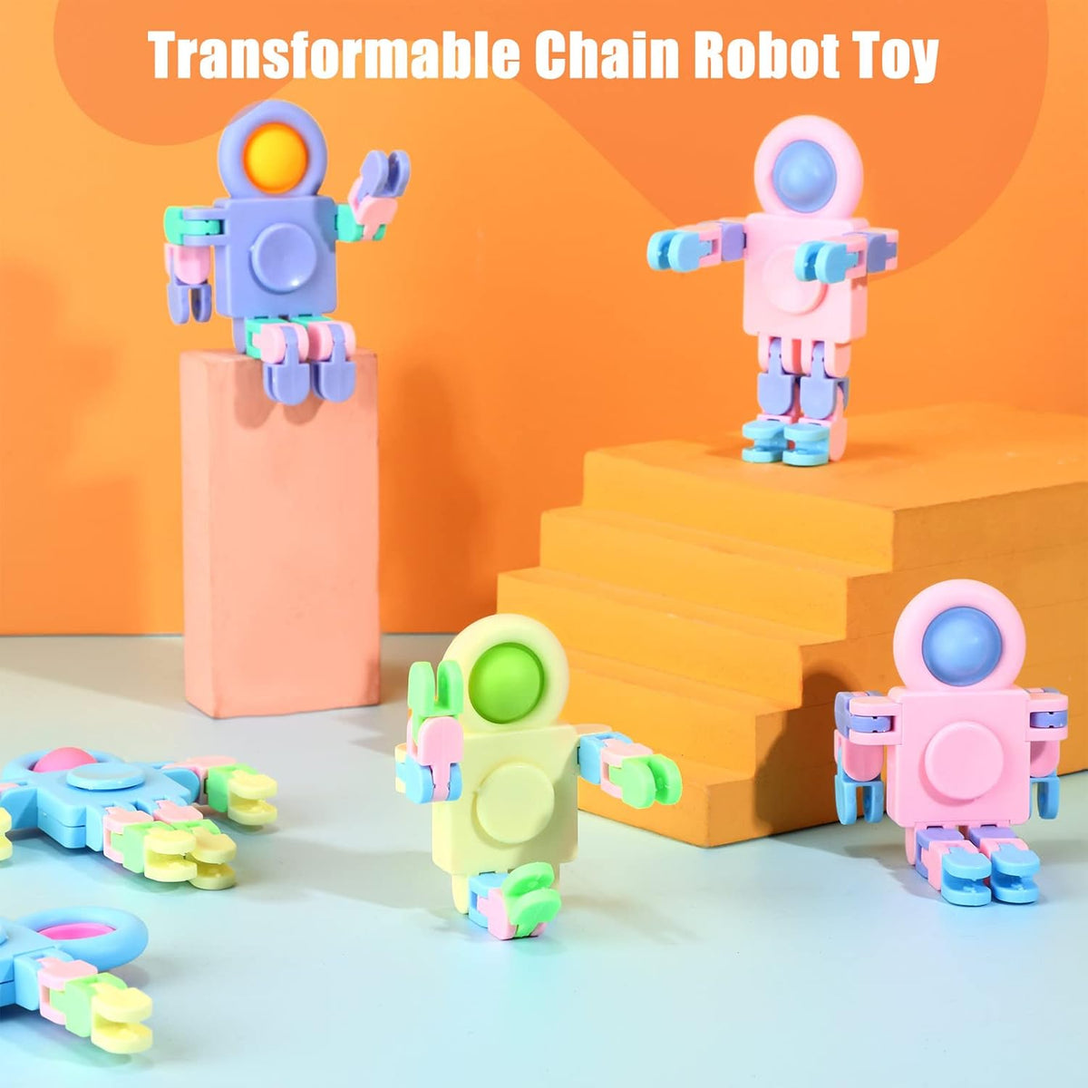 Hanaive 8 Pcs Robot Fidget Spinners Transformable Fingertip Gyro Chain Toy Fidget Sensory Toys