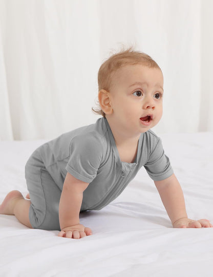 Jimonda Boys Baby Girls Short Sleeve Romper Unisex Baby Footless Pajamas With Viscose 2-Way Zipper
