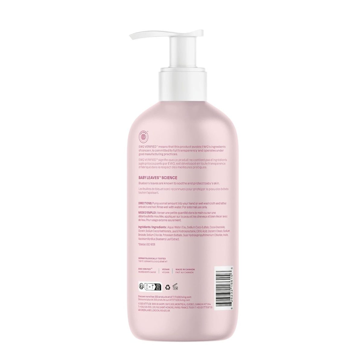 ATTITUDE 2-in-1 Shampoo and Body Wash for Baby, EWG Verified, Dermatologically Tested, Vegan