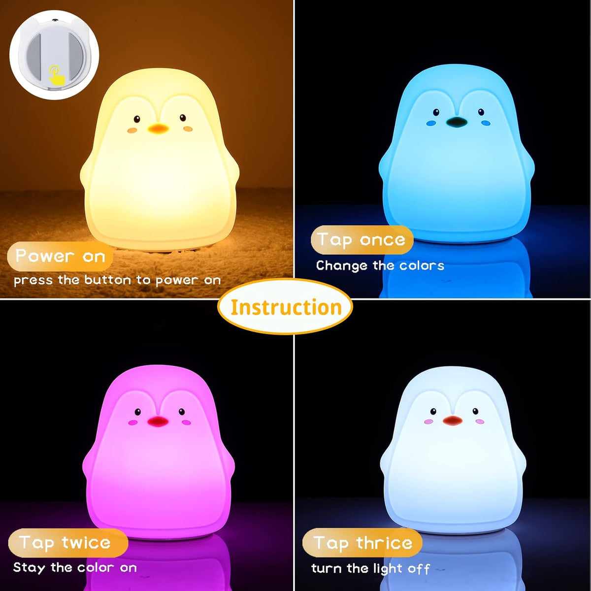 LOVERUIS Baby Night Lights Pudgy Penguins 7 Colors Night Light for Baby Nursery 3 Hours Timer Cute