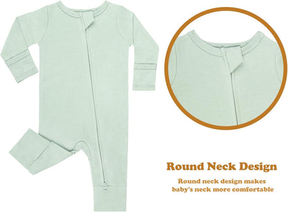 GUISBY Long Sleeve Cotton Pajamas Footless Baby Bodysuits with Zipper and Mittens 3-Pack for Boys