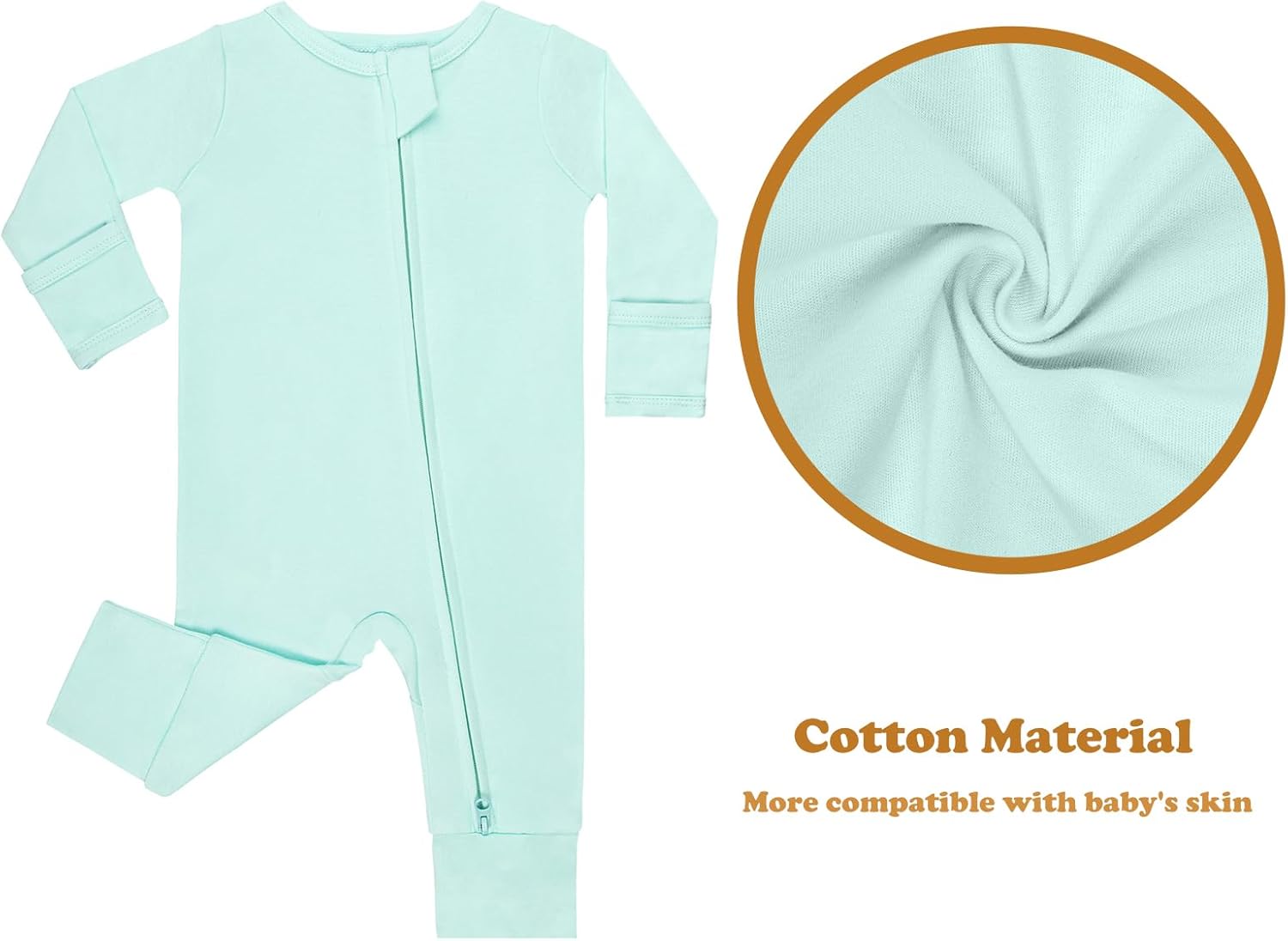 GUISBY Long Sleeve Cotton Pajamas Footless Baby Bodysuits with Zipper and Mittens 3-Pack for Boys