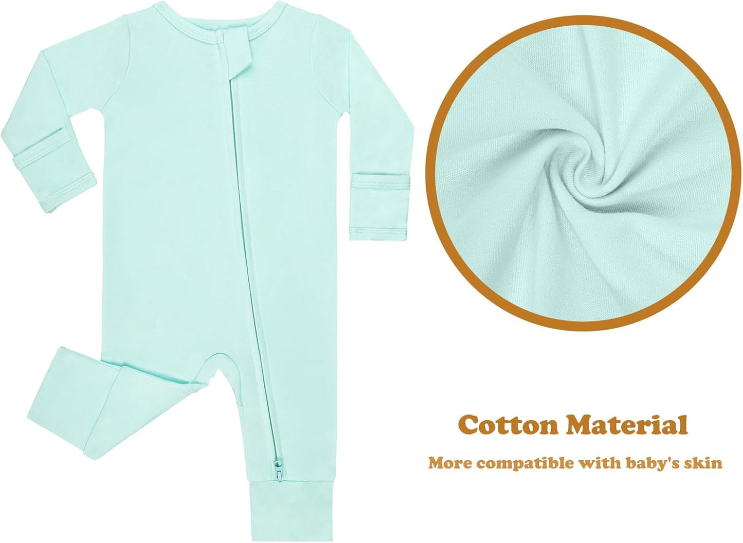 GUISBY Long Sleeve Cotton Pajamas Footless Baby Bodysuits with Zipper and Mittens 3-Pack for Boys