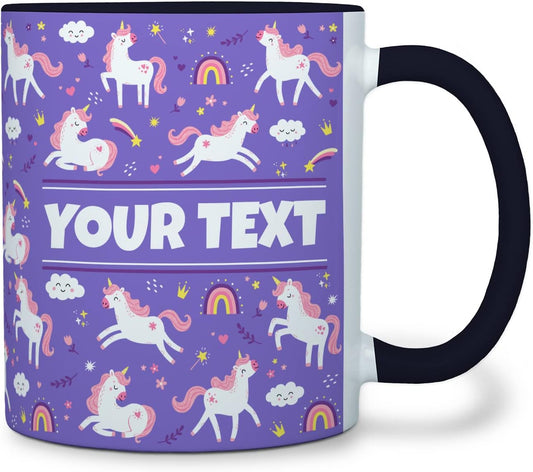 Personalized Mug for Kids - Purple Unicorn - Custom Name/Text, Ceramic Hot Chocolate/Cocoa/Coffee