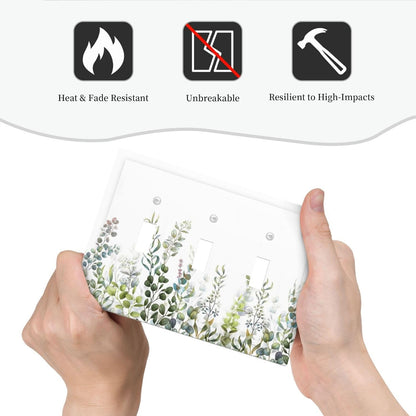 Green Eucalyptus Leaf Plant Herbs Springnature Decorative Switch Plates 3 Gang Wall Plate Triple