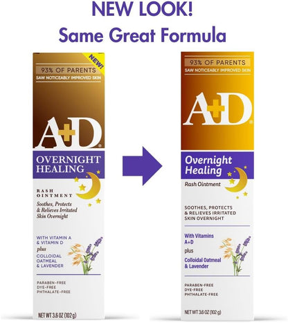 A+D Overnight Healing Diaper Rash Ointment - Soothes, Protects & Relieves Diaper Rash Overnight