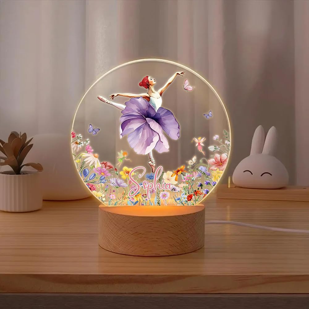 callie Acrylic Night Light Name Plate Personalized, Custom Cute Fox Deer Turtle Forest Animal with