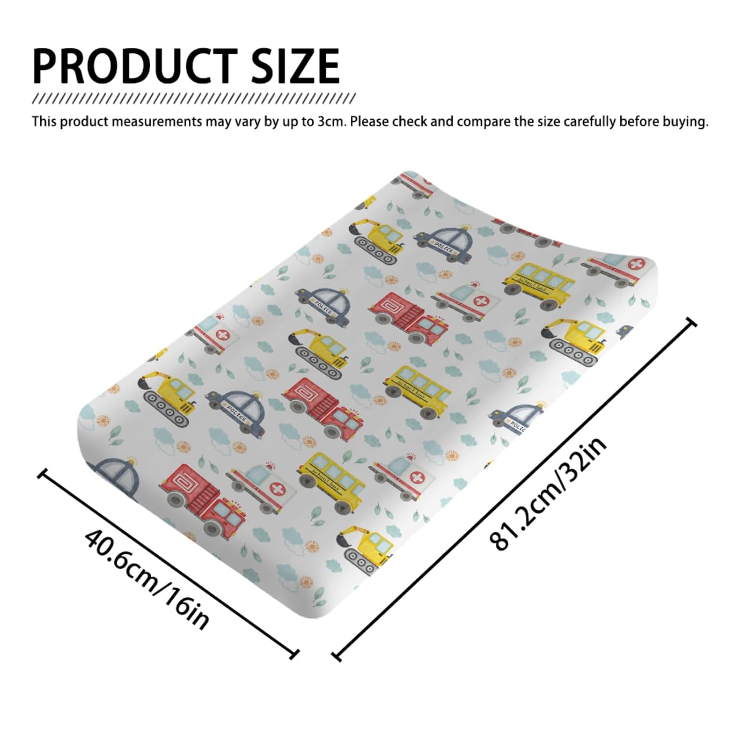 Watercolor Cars Changing Pad Covers Cute Transport Vechile Sun Clouds Leaves Diaper Change Pad