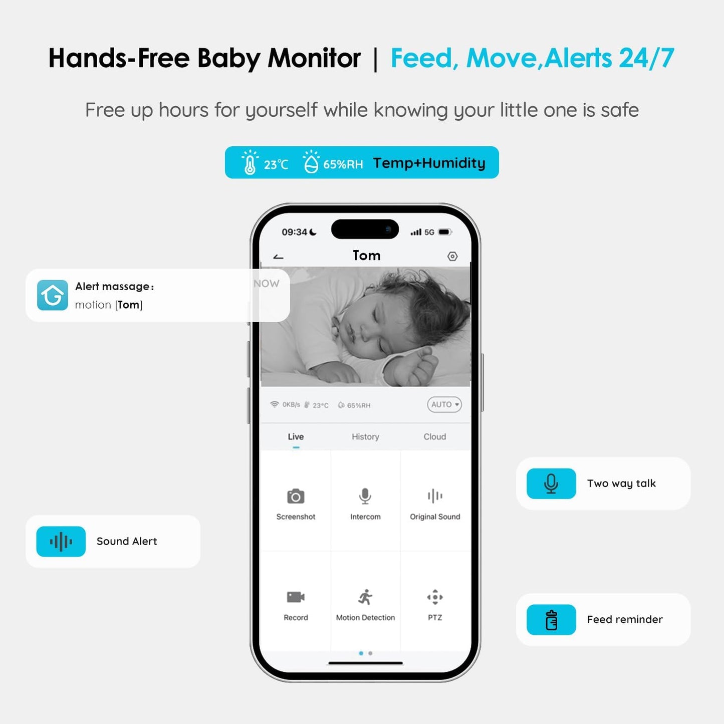 ieGeek Baby Monitor with Camera and Audio,5" Screen,HD Night Vision,2-Way Talk,Cry&Motion