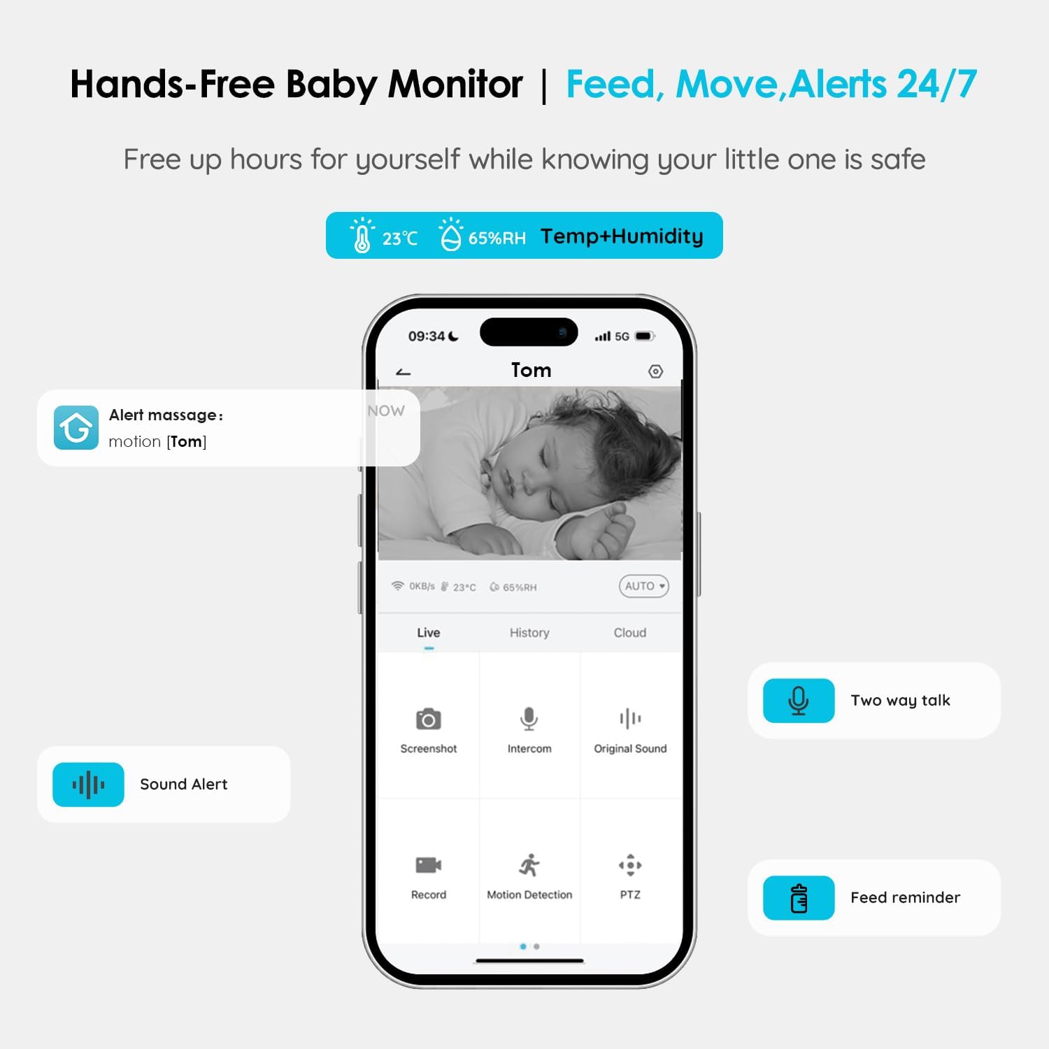 ieGeek Baby Monitor with Camera and Audio,5" Screen,HD Night Vision,2-Way Talk,Cry&Motion