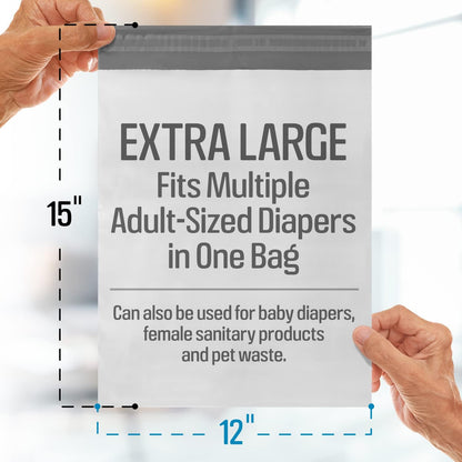 IMPRESA Disposable Adult Diaper Bags - 75-Pack, 12 x 15 in, Unscented - Odor-Proof, Leak-Proof &