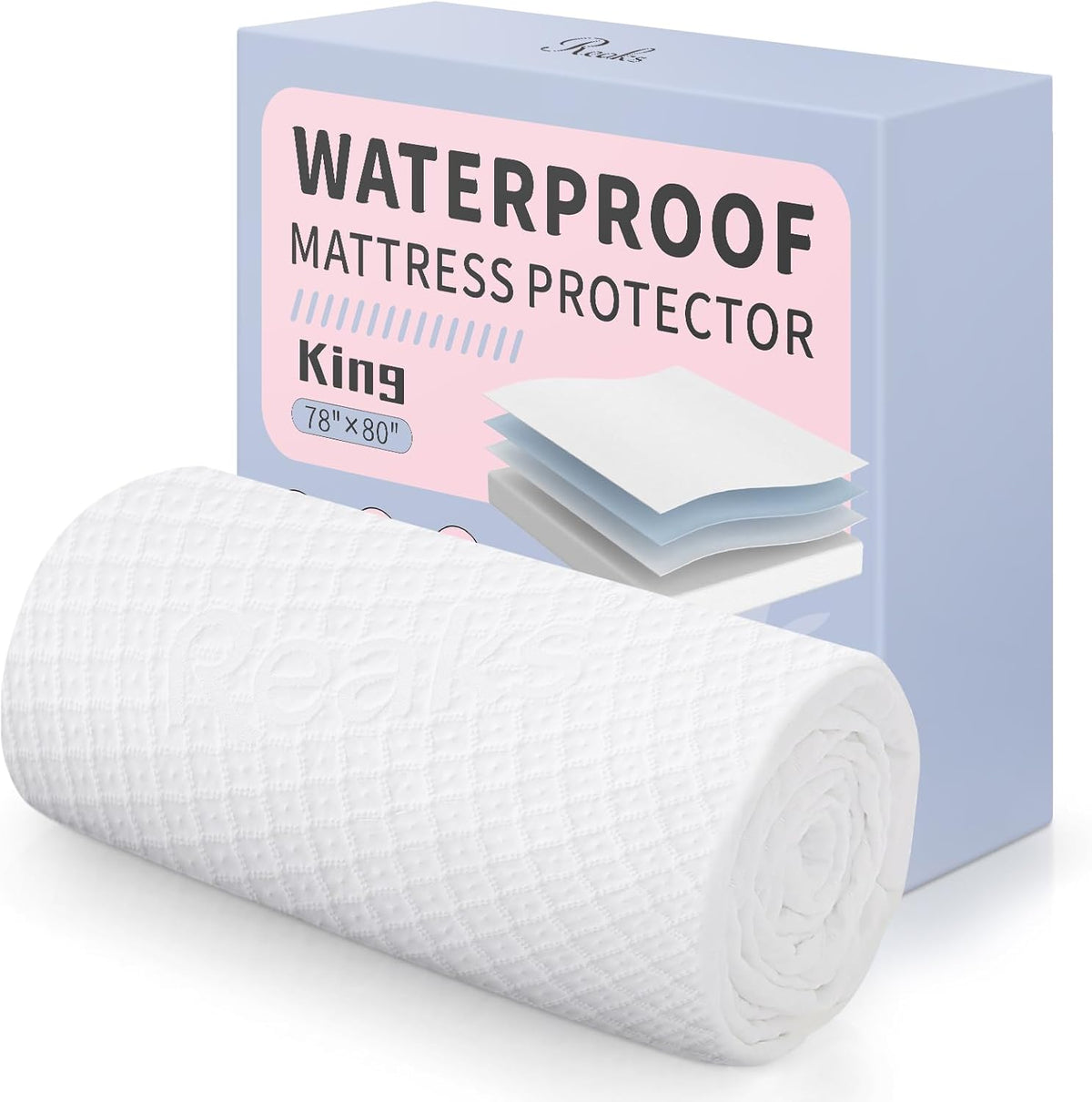 King Size Waterproof Mattress Protector Fitted Mattress Pad Cover with Deep Pocket Up to 18''