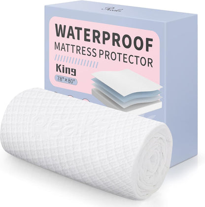 King Size Waterproof Mattress Protector Fitted Mattress Pad Cover with Deep Pocket Up to 18''
