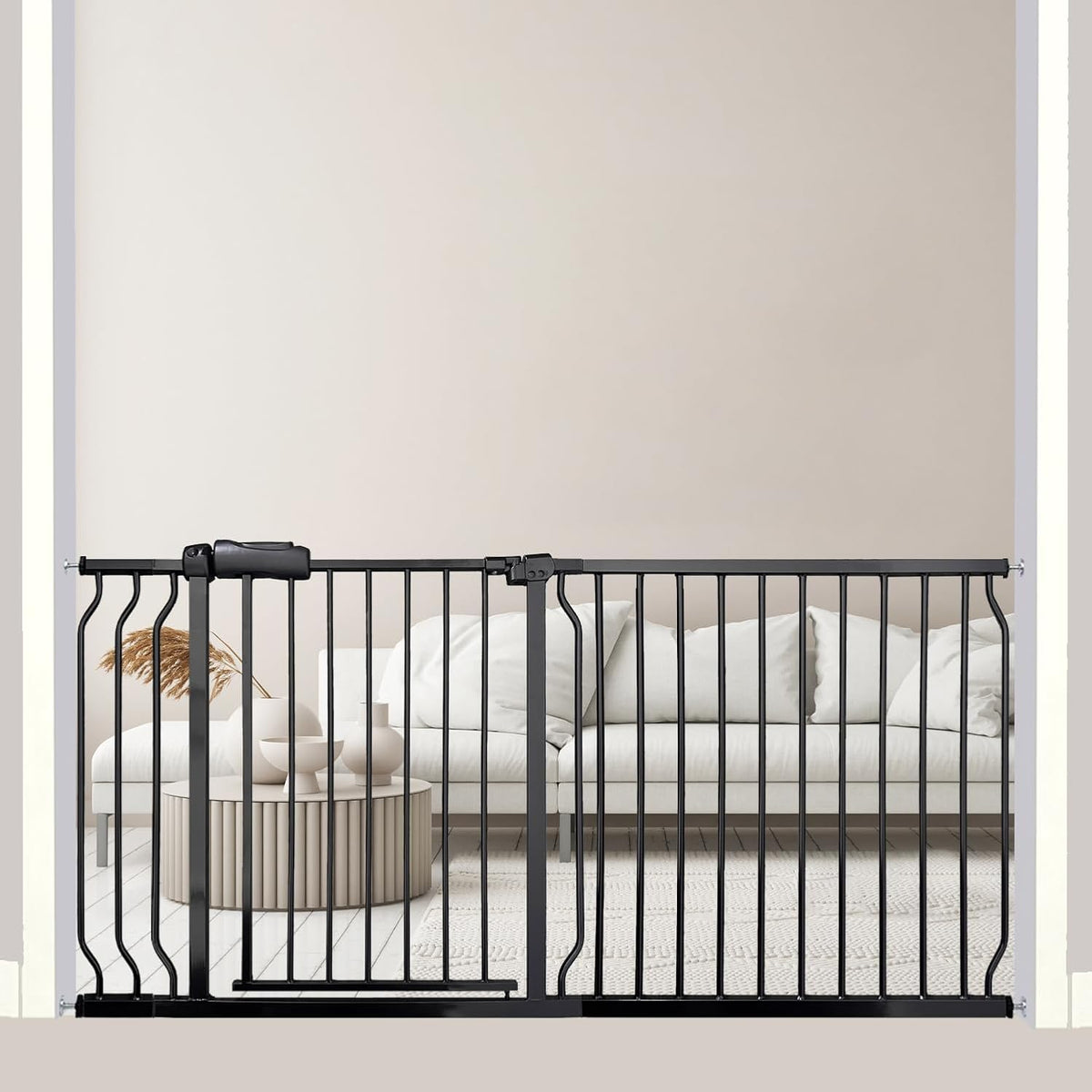 Extra Wide Baby Gate 62-67 Inch, Pressure Mounted Safety Child & Pet Gate - Black Metal - Large