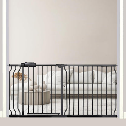 Extra Wide Baby Gate 62-67 Inch, Pressure Mounted Safety Child & Pet Gate - Black Metal - Large