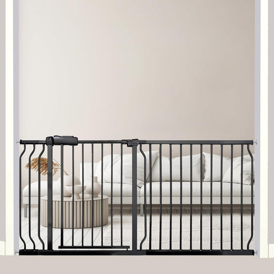 Extra Wide Baby Gate 62-67 Inch, Pressure Mounted Safety Child & Pet Gate - Black Metal - Large