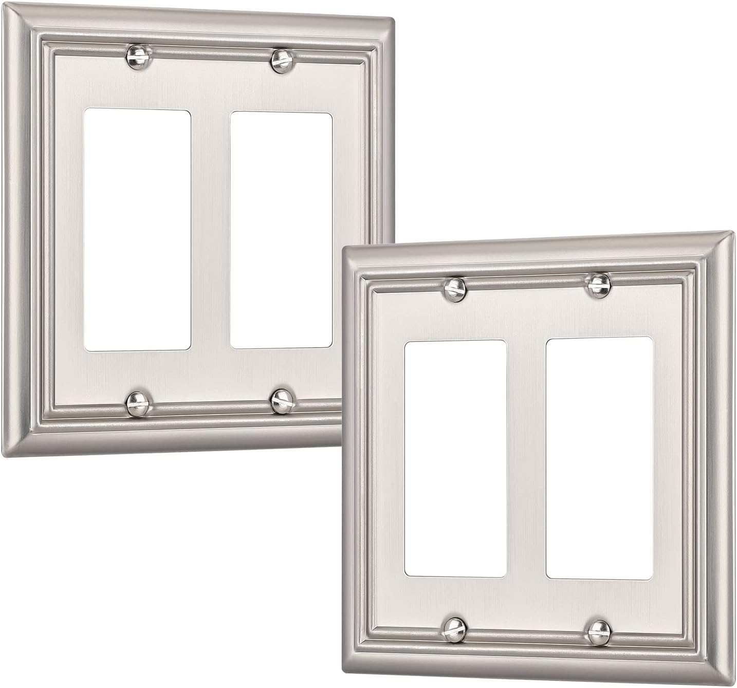 DEWENWILS Double Decorator Wall Plates, Brushed Nickel Outlet Covers, Metal Face Plates for