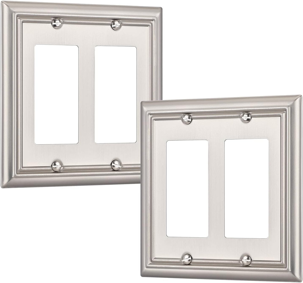DEWENWILS Double Decorator Wall Plates, Brushed Nickel Outlet Covers, Metal Face Plates for