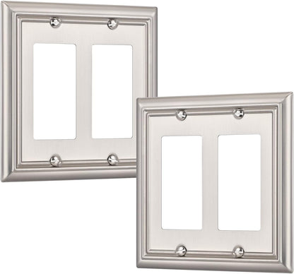 DEWENWILS Double Decorator Wall Plates, Brushed Nickel Outlet Covers, Metal Face Plates for