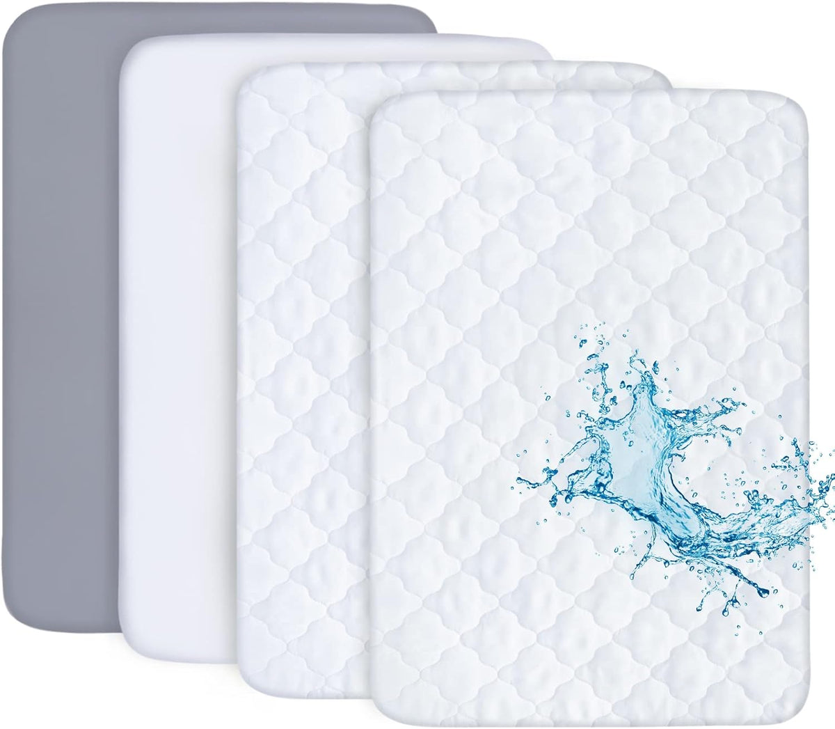 Pack and Play Sheets and Waterproof Pack n Play Mattress Protector Pad Cover 4 Pack Set, Ultra Soft