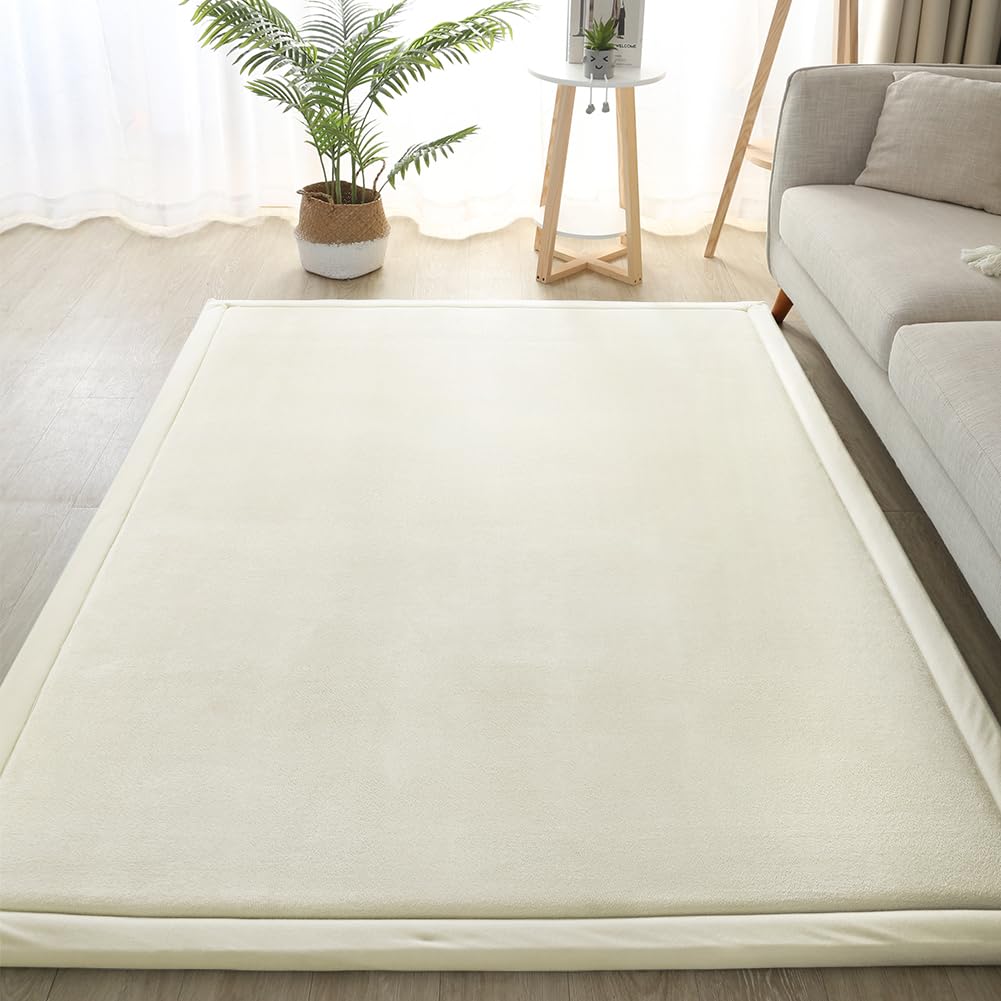 Loartee Coral Velvet Crawling Rugs & Area Rugs (6'7"x9'10", Beige) for Toddler Children's Play &