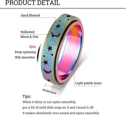 Anxiety Ring for Women Men, Titanium Stainless Steel Spinner Ring, 5 Colors, 6MM, Size 6-10, 3
