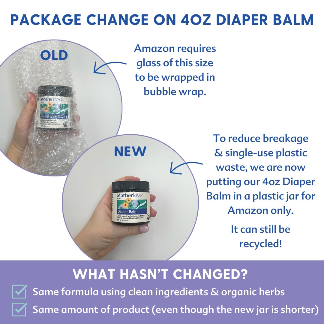 Motherlove Diaper Balm (4 oz) Organic Herbal Diaper Rash Cream—Cloth diaper Safe, Zinc Oxide- &
