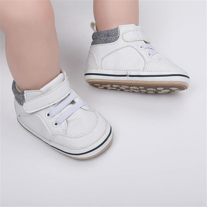 SOFMUO Baby Boys Girls High Top Ankle PU Leather Sneakers Soft Rubber Sole Infant Moccasins Newborn