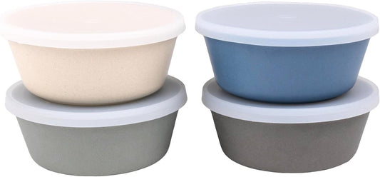 WeeSprout Bamboo Kids Bowls with Lids, Set of Four 10 oz Kid-Sized Dinnerware, Cereal, Leftovers &