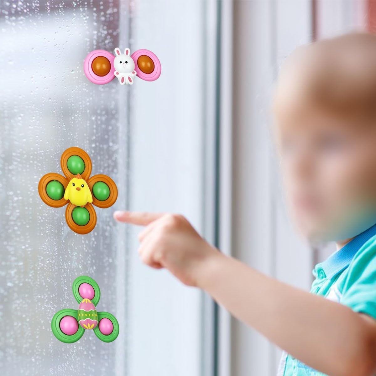 Jofan 3 Pack Easter Suction Cup Spinner Toys for Baby Toddlers Kids Easter Basket Stuffers Gifts