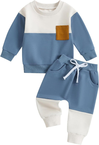 Kupretty Toddler Baby Boy Fall Winter Clothes Color Block Long Sleeve Sweatshirt Pullover Tops +