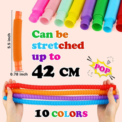 72Pack Pop Tubes, Fidget Sensory Toys Party Favors for Kids 4-8 8-12 Anxiety Stress Relief Toys