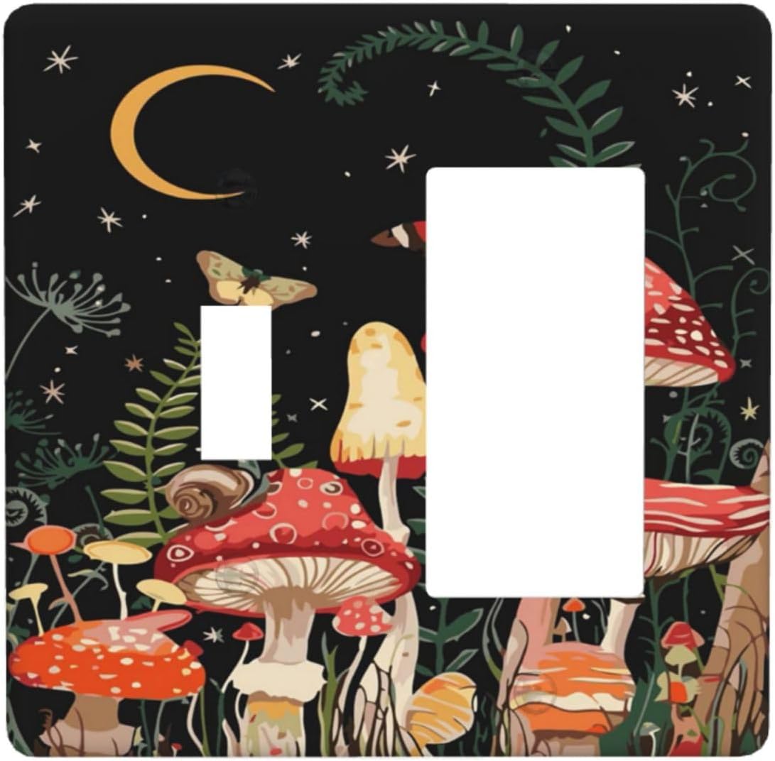 Moon Star Red Mushroom Forest Butterfly Green Plant Outlet Covers 1 Toggle 1 Rocker Combination