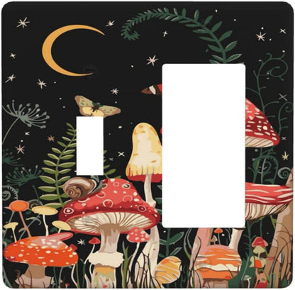 Moon Star Red Mushroom Forest Butterfly Green Plant Outlet Covers 1 Toggle 1 Rocker Combination