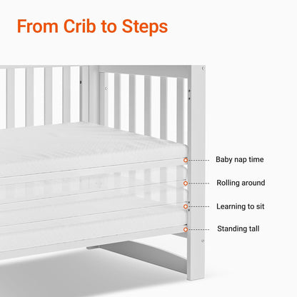 EvoNest Baby Crib, 11 in 1 Convertible Mini Crib with Wheels, 100% New Zealand Wood Growing Bed, 4