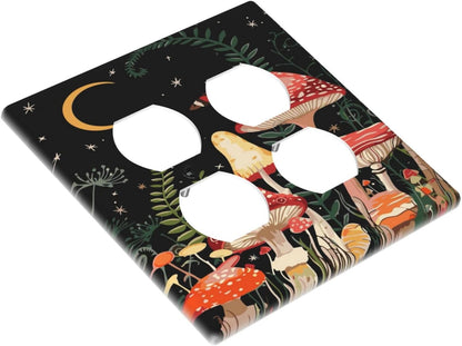 Moon Star Red Mushroom Forest Butterfly Green Plant Outlet Covers 2 Gang Double Duplex Decorative